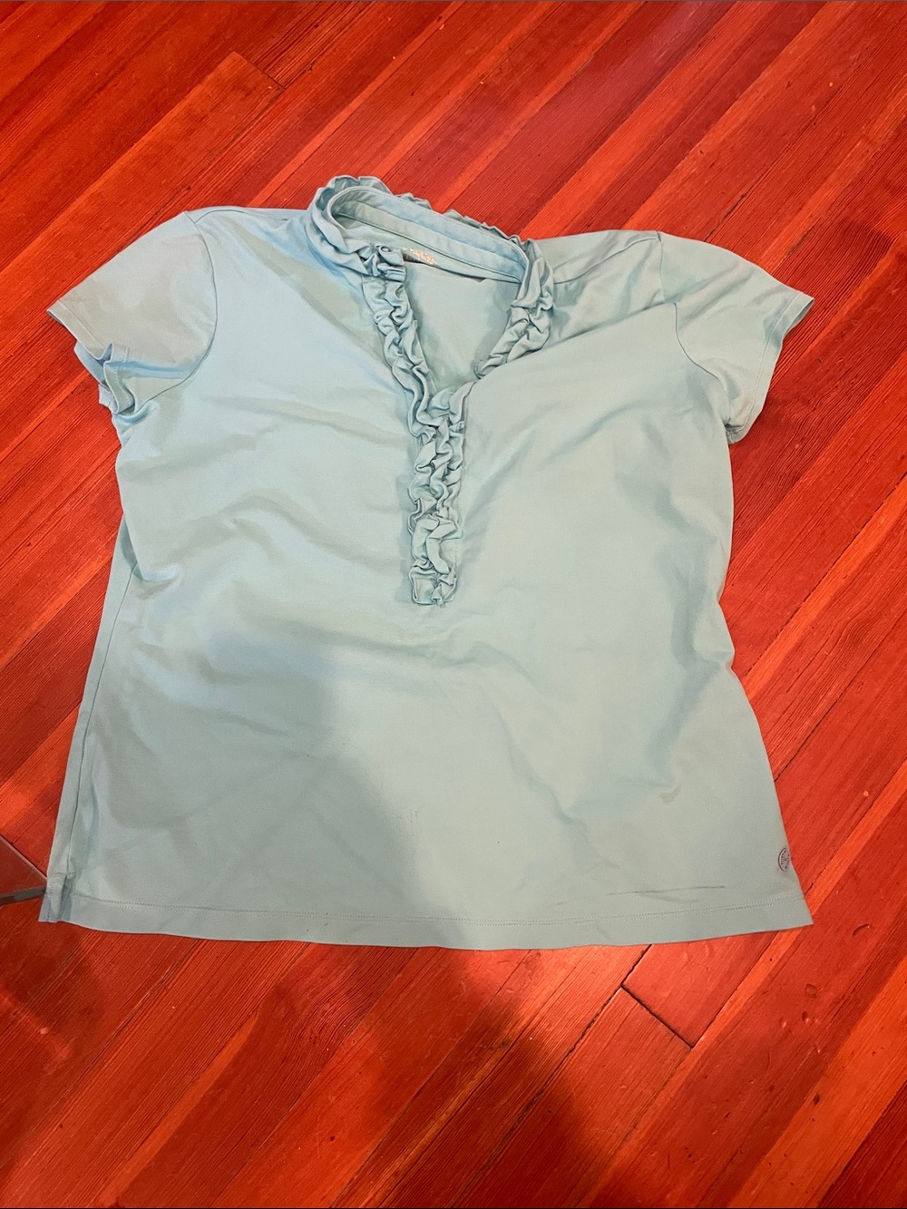 Lilly Pulitzer Light Blue Ruffle V-Neck Short Sleeve Tee
